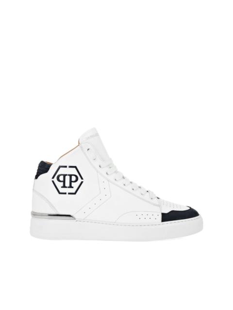 leather hi-top sneakers