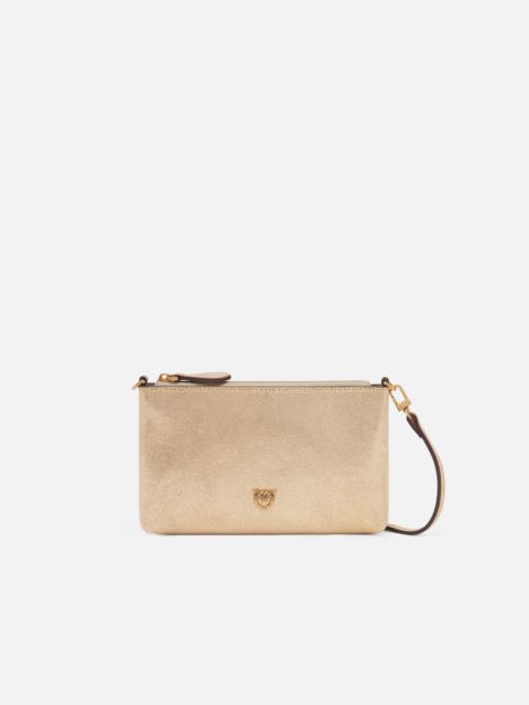 MINI FLAT CLUTCH BAG IN SHINY SUEDE WITH SHOULDER STRAP