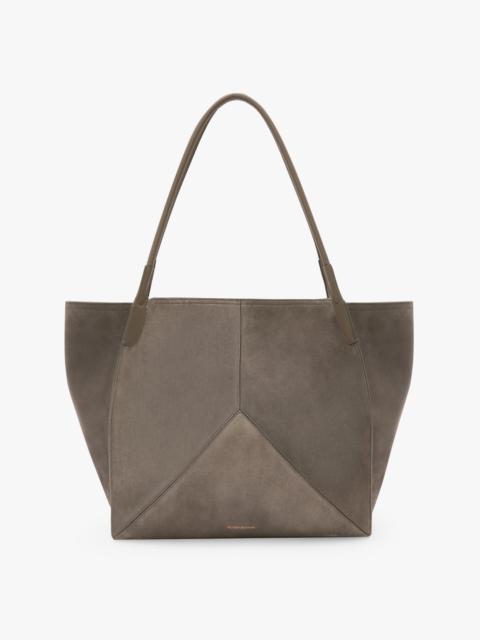 Victoria Tote Bag Large In Pebble Grey Suede