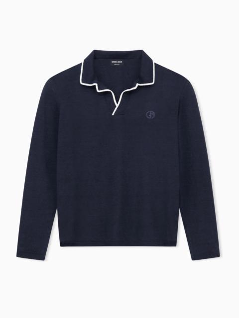 LINEN AND SILK BLEND KNIT POLO SHIRT