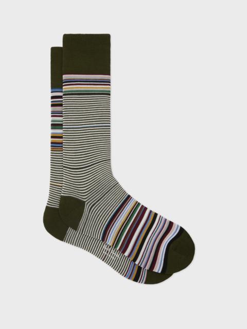 Khaki 'Signature Stripe' Odd Socks