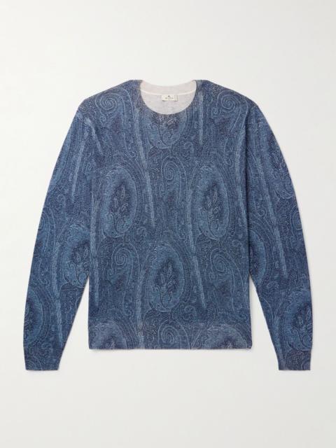 Paisley-Print Silk and Cashmere-Blend Sweater Blue