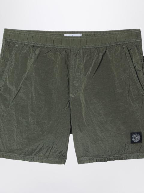 Military green nylon swim shorts