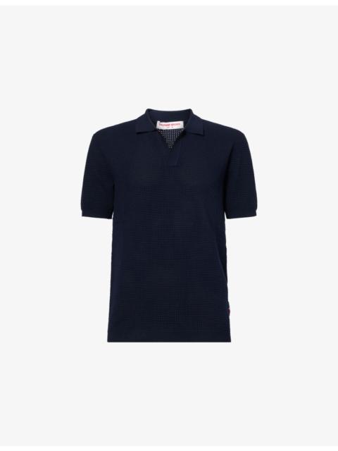 Roddy Open Mesh-Stitch Woven Polo Shirt