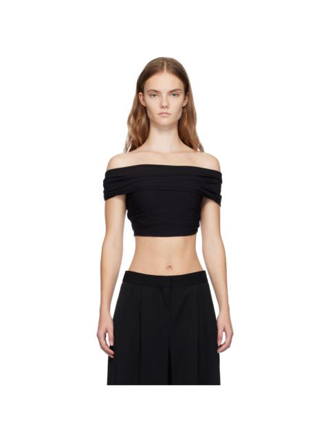 Black Crepe Draped Crop Top T-shirt
