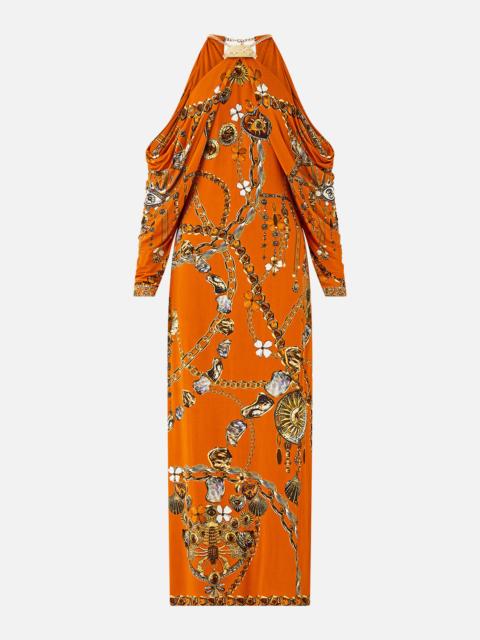 DRAPED SLEEVE DRESS WITH HARDWARE