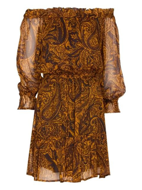 paisley-print off-shoulder midi dress