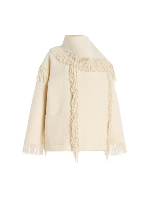 Fringed Wool Scarf Jacket ivory