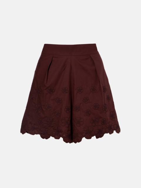 Embroidered floral cotton poplin shorts