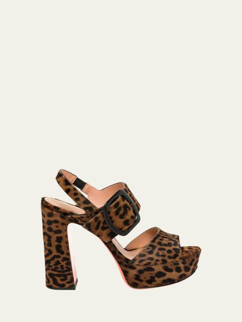 Bruxel Leopard-Print Calf Hair Platform Sandals