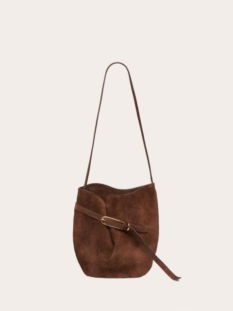 BELTED BUCKET BAG DARK BROWN SUEDE