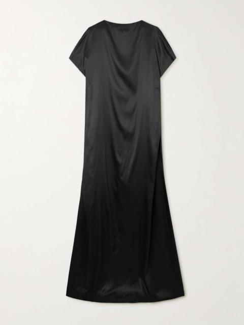 Open-back draped silk-blend satin gown Black