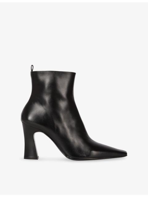 Pointed-Toe Leather Heeled Ankle Boots