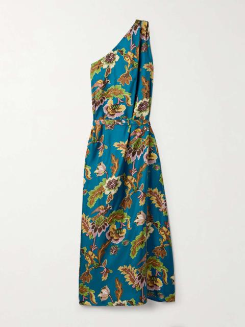Roy one-shoulder printed silk-twill maxi dress Green