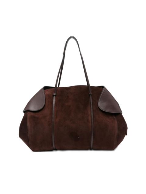 leather-trimmed suede shoulder bag