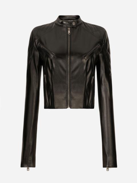 Short leather biker jacket