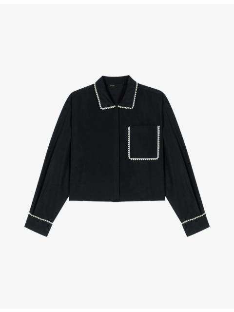 Cropped Embroidered-Trim Woven Shirt