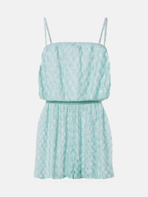 Open-knit lamé romper
