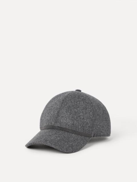 Virgin wool and cashmere flannel baseball cap with shiny band