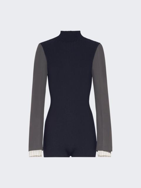Merino Wool Bodysuit With Tailored Sleeeves Navy