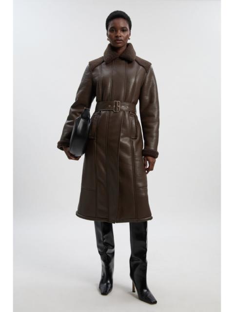 Faux Fur Aviator Longline Coat