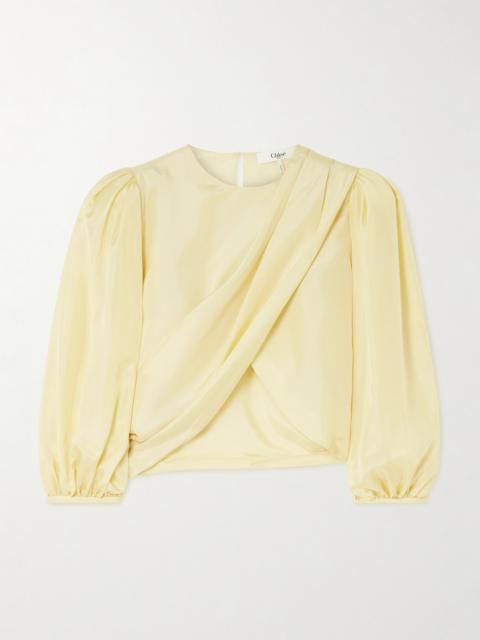 Draped Wrap-effect Cropped Silk-satin Blouse