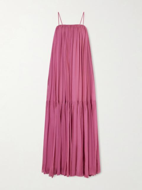 Tiered Pleated Silk-chiffon Maxi Dress