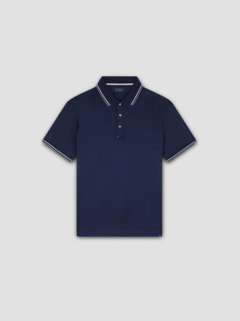 PERLÉ COTTON JERSEY POLO WITH STRIPED TRIMS