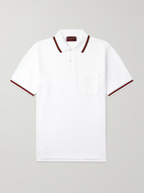 Logo-Embroidered Cotton-Blend Piqué Polo Shirt White