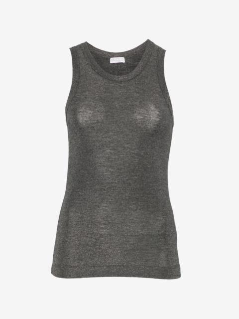 metallic-effect sleeveless top