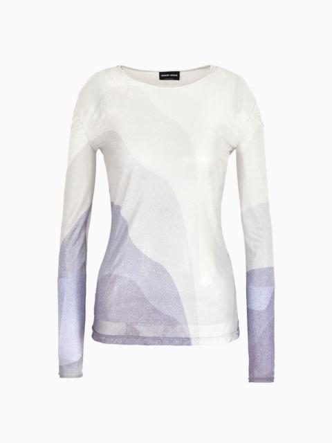 Printed silk interlock crew-neck jumper
