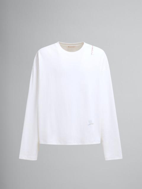 WHITE RIBBED COTTON T-SHIRT WITH MARNI SYMBOL