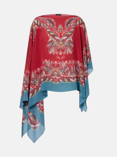 Asymmetrical floral silk crêpe poncho