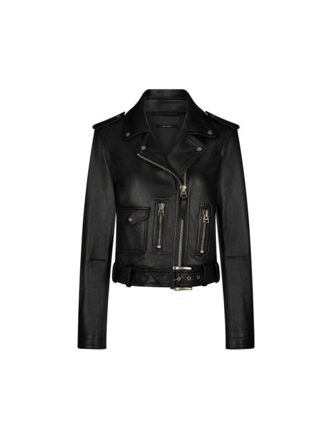 SHINY PLONGE LEATHER BIKER JACKET