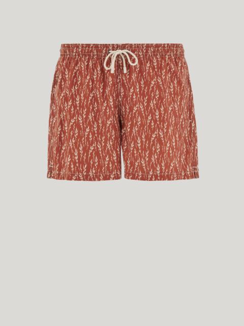 BRICK SWIM SHORTS WITH BOTANICAL PRINT IN TECHNICAL FABRIC