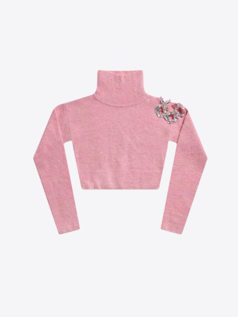 CRYSTAL CLUSTER FLOWER CROPPED TURTLENECK SWEATER