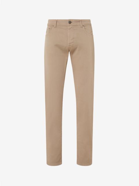 Beige garment-dyed stretch cotton jeans