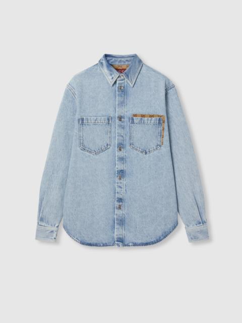 Washed denim shirt with GG insert