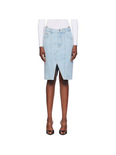 Blue Spiral Denim Midi Skirt