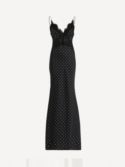 Polka-Dot Satin Maxi Dress
