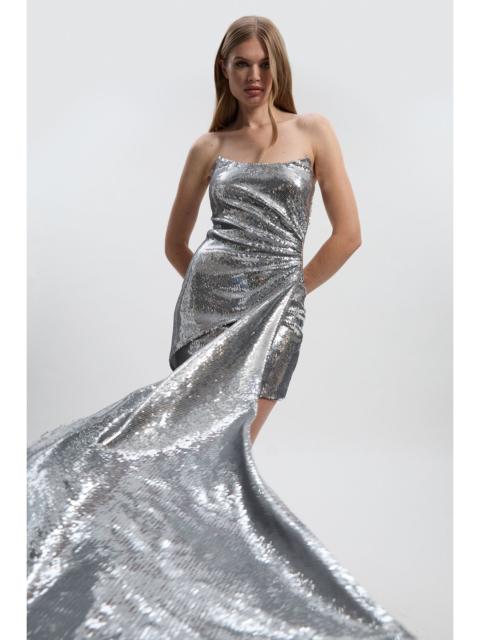 Sequin Bandeau Train Detail Mini Dress