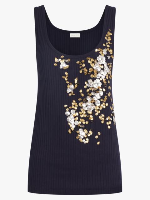 HOLLY EMBROIDERED KNIT SINGLET | NAVY/GOLD/SILVER
