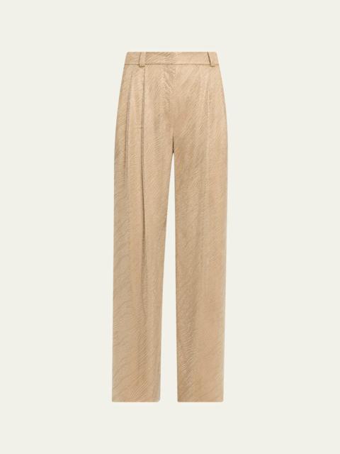 Embellished Pleated Straight-Leg Pants