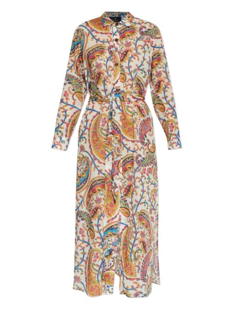paisley-pattern tie-belt midi dress