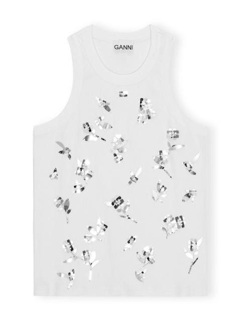 WHITE RIB JERSEY EMBELLISHED TANK TOP