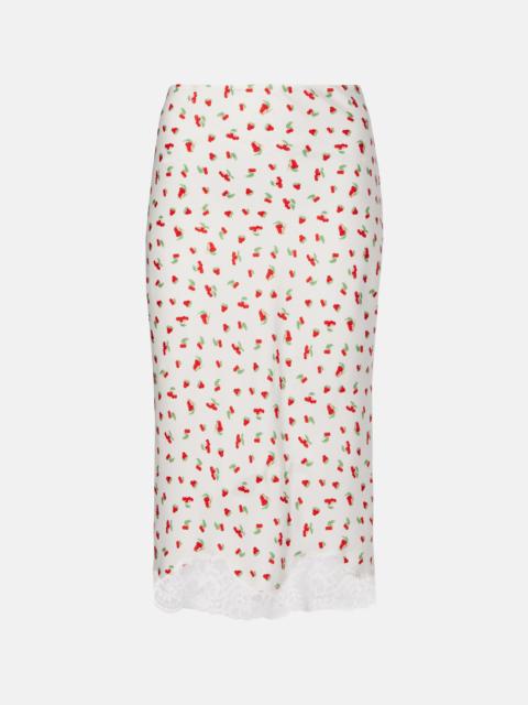 Fae lace-trimmed printed midi skirt