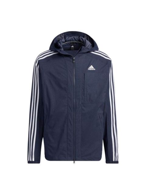 adidas Denim Look Regular Fit Stretch Woven Hooded Track Top 'Blue' IA9389