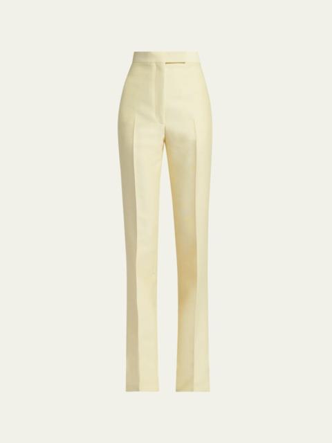 High-Rise Wool-Silk Straight-Leg Pants