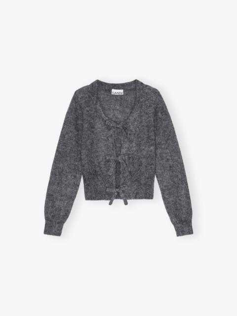 GREY LIGHT MOHAIR TIE STRING CARDIGAN