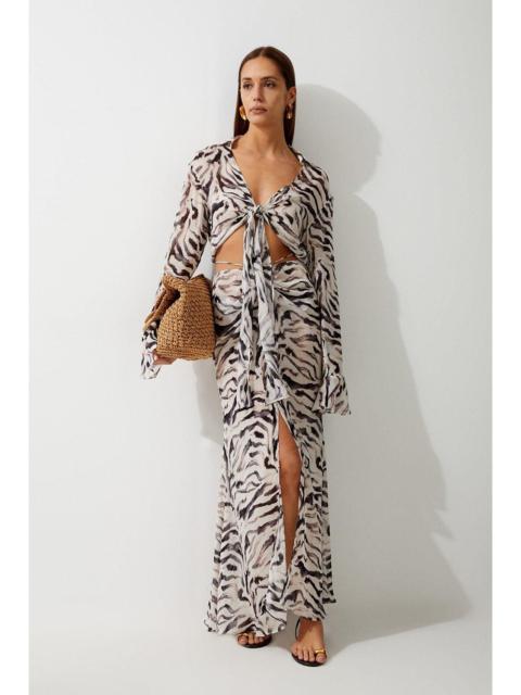 Animal Print Ruched Beach Skirt